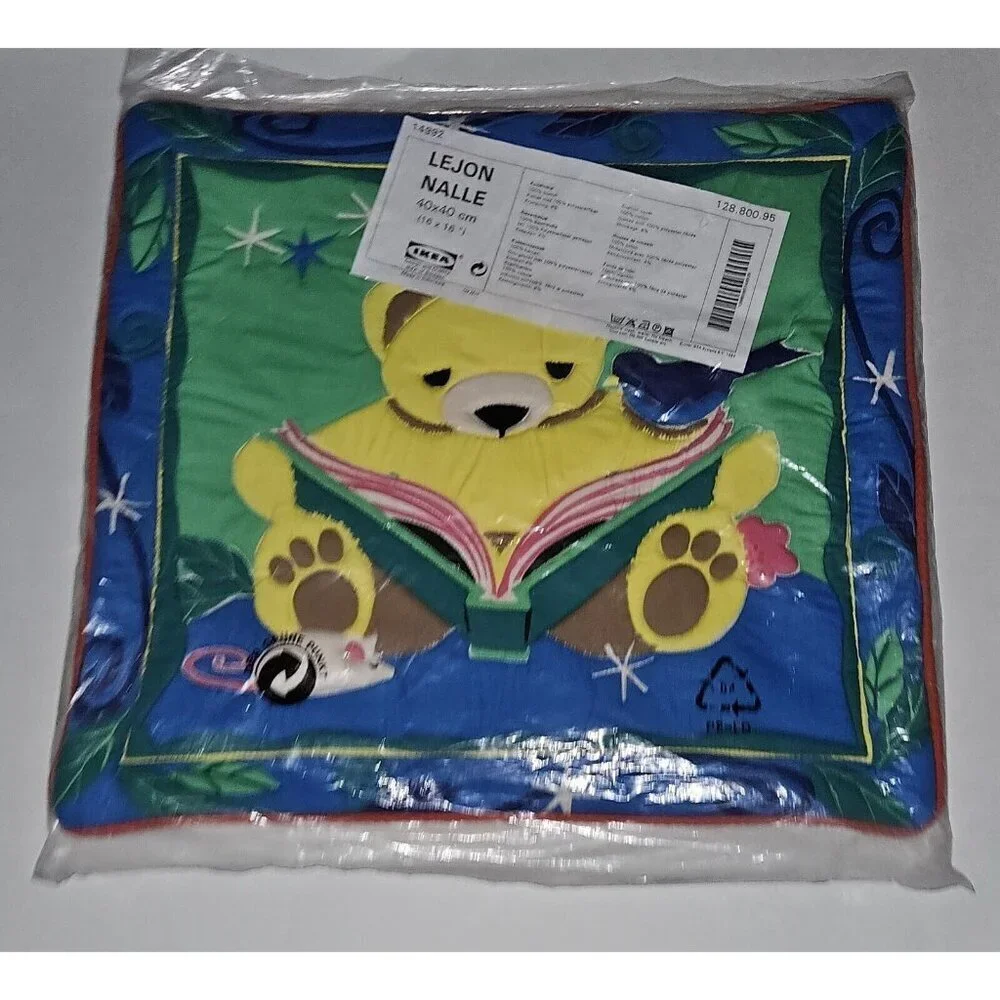 NEW 2 Ikea Lejon Nalle 16x16 Pillow Covers Lot Teddy Bear Reading Book Bird